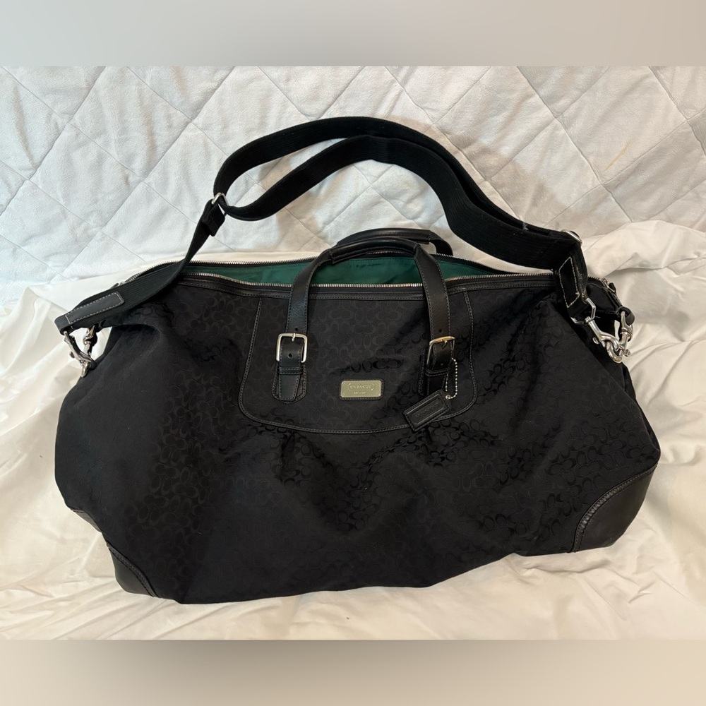 Coach Black Duffel Bag with Green Interior